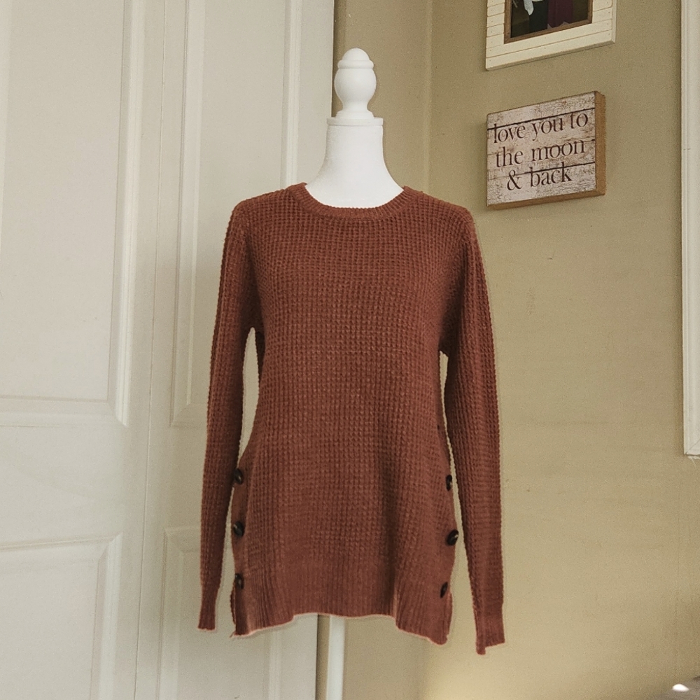 Staccato Sweater, Crewneck with Button Detail on side